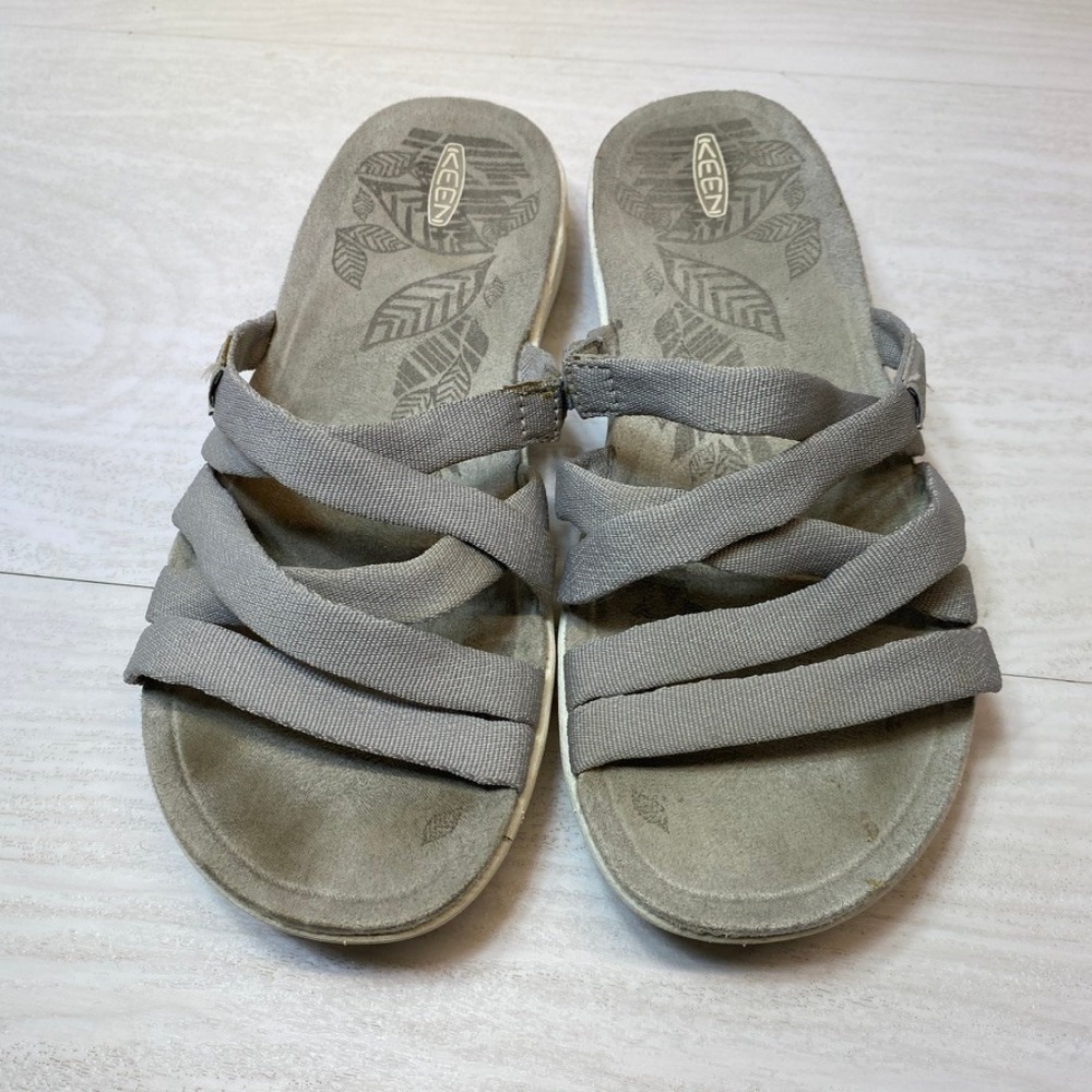 Keen Womens 7 Damaya Slide Sandals Strappy Grey Canvas Comfort Walking Outdoor